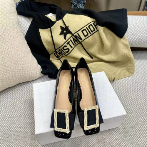 High Quality Luxury Dior Ldyle Pearl Square Buckle Retro Ballet Pumps – Style 61798 product detail