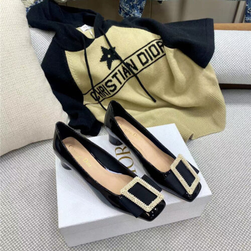 High Quality Luxury Dior Ldyle Pearl Square Buckle Retro Ballet Pumps – Style 61798