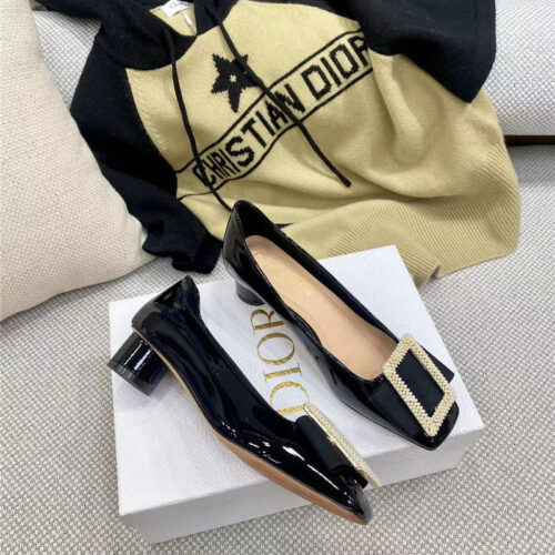 High Quality Luxury Dior Ldyle Pearl Square Buckle Retro Ballet Pumps – Style 61798 alternate view
