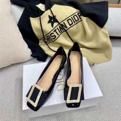 High Quality Luxury Dior Ldyle Pearl Square Buckle Retro Ballet Pumps – Style 61798 product detail