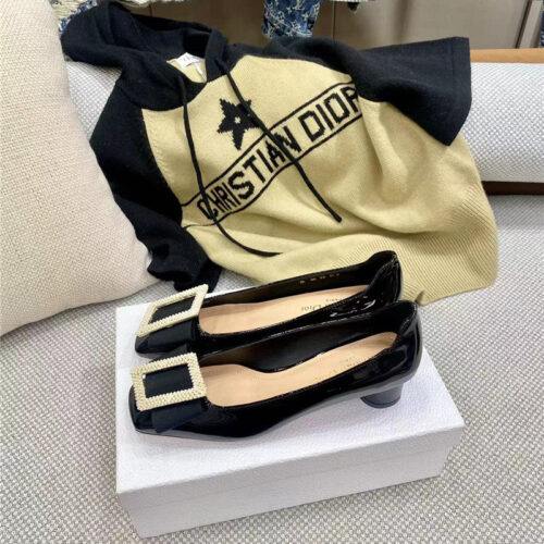 High Quality Luxury Dior Ldyle Pearl Square Buckle Retro Ballet Pumps – Style 61798 product detail
