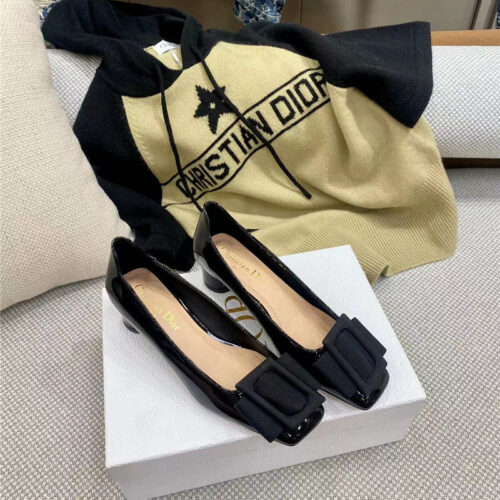 High Quality Luxury Dior Ldyle Pearl Square Buckle Retro Ballet Pumps