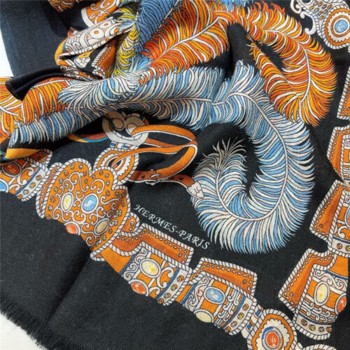 High Quality Luxury Hermes Saddle Print Cashmere Scarf product detail