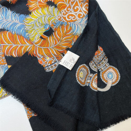 High Quality Luxury Hermes Saddle Print Cashmere Scarf product detail