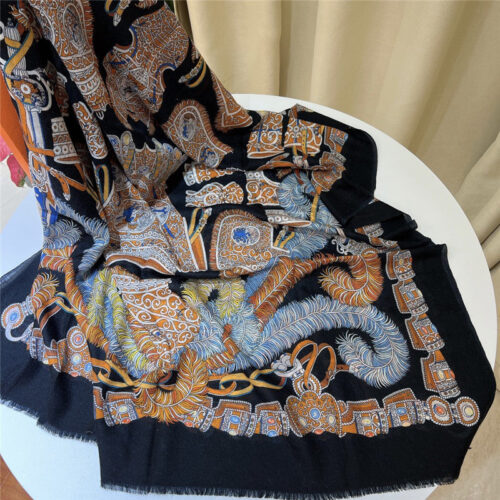 High Quality Luxury Hermes Saddle Print Cashmere Scarf product detail