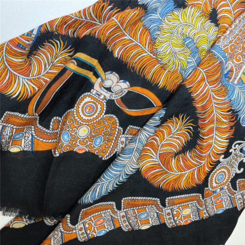 High Quality Luxury Hermes Saddle Print Cashmere Scarf product detail