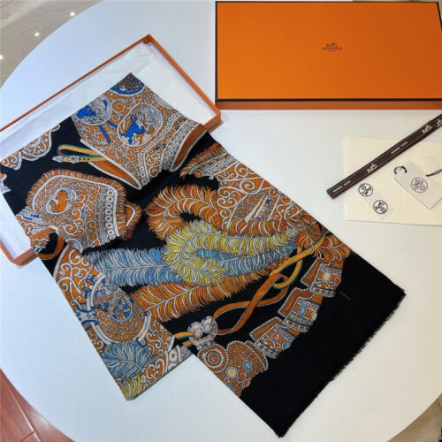 High Quality Luxury Hermes Saddle Print Cashmere Scarf product detail