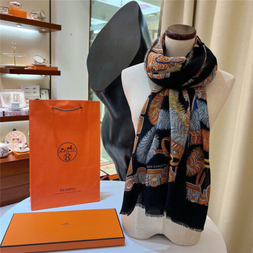 High Quality Luxury Hermes Saddle Print Cashmere Scarf