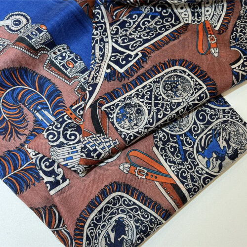 High Quality Luxury Hermes Saddle Print Cashmere Scarf – Style 26151 product detail