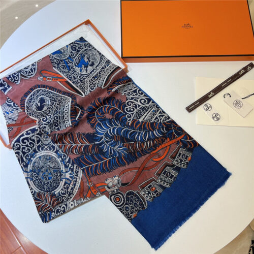 High Quality Luxury Hermes Saddle Print Cashmere Scarf – Style 26151 product detail
