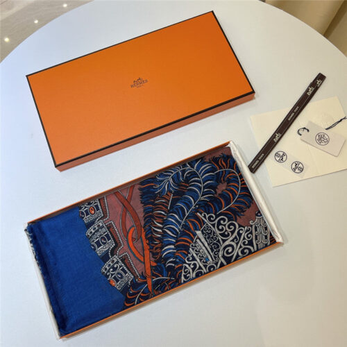 High Quality Luxury Hermes Saddle Print Cashmere Scarf – Style 26151 product detail