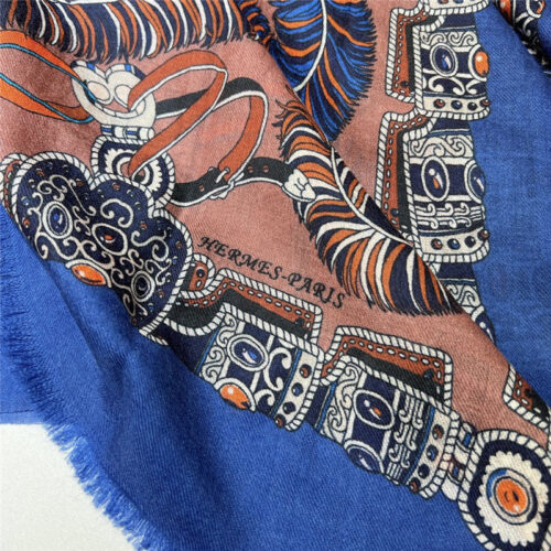 High Quality Luxury Hermes Saddle Print Cashmere Scarf – Style 26151 product detail