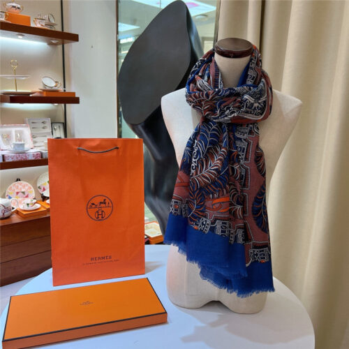 High Quality Luxury Hermes Saddle Print Cashmere Scarf – Style 26151