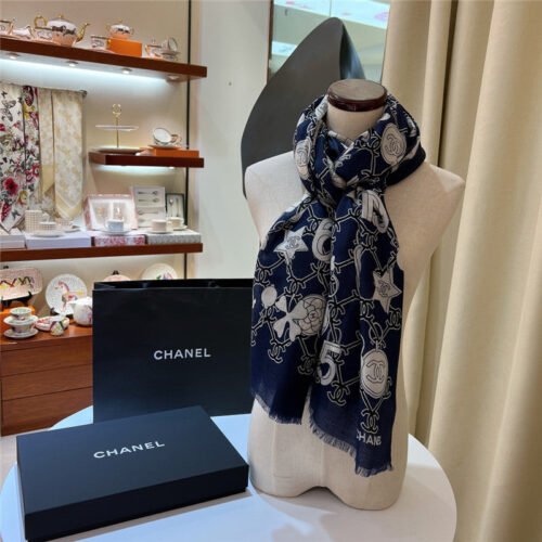 High Quality Luxury Chanel Logo Print Cashmere Scarf – Style 25105