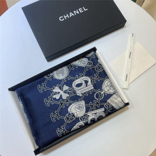 High Quality Luxury Chanel Logo Print Cashmere Scarf – Style 25105 product detail