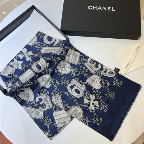 High Quality Luxury Chanel Logo Print Cashmere Scarf – Style 25105 product detail