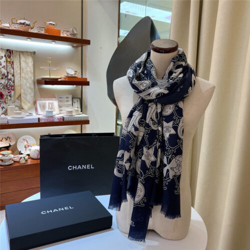 High Quality Luxury Chanel Logo Print Cashmere Scarf – Style 25105 alternate view