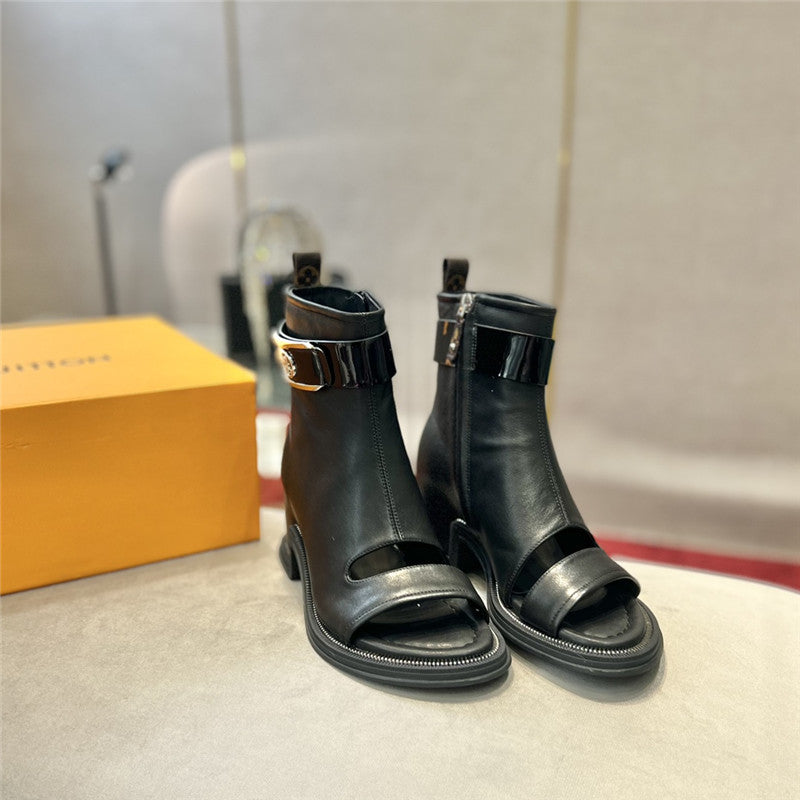 High Quality Luxury Louis Vuitton Open Toe Ankle Boots