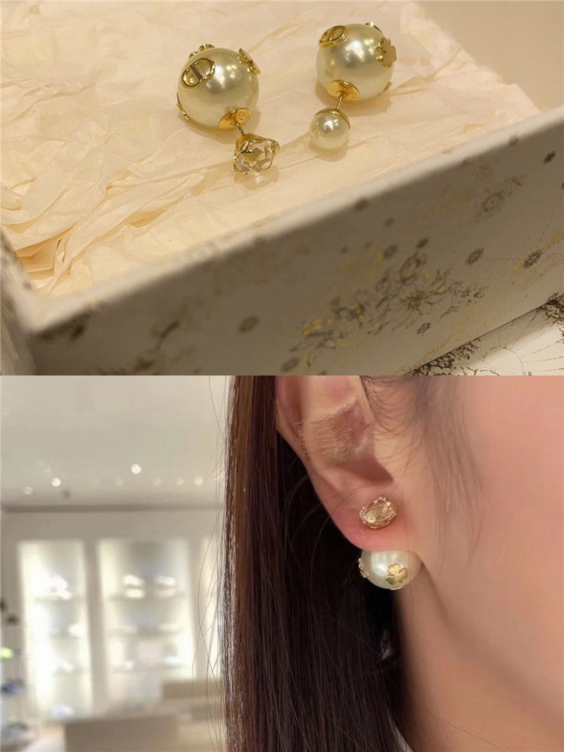 High Quality Luxury Dior Tribales Asymmetric Rhinestone Pearl Earrings product detail