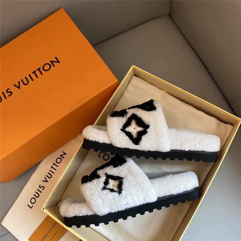High Quality Luxury Louis Vuitton Platform Fur Slippers product detail