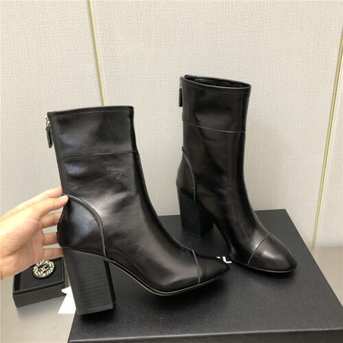 High Quality Luxury Chanel Chunky Heel Ankle Boots – Style 19686 product detail