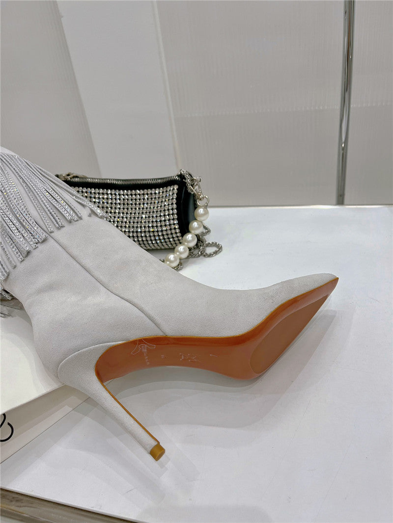 High Quality Luxury Amina Muaddi Fringed Long Boots – Style 55747 product detail
