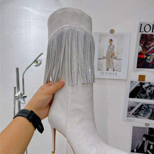 High Quality Luxury Amina Muaddi Fringed Long Boots – Style 55747 product detail
