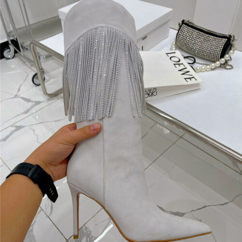 High Quality Luxury Amina Muaddi Fringed Long Boots – Style 55747 product detail