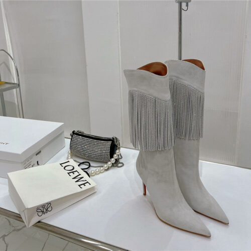 High Quality Luxury Amina Muaddi Fringed Long Boots – Style 55747