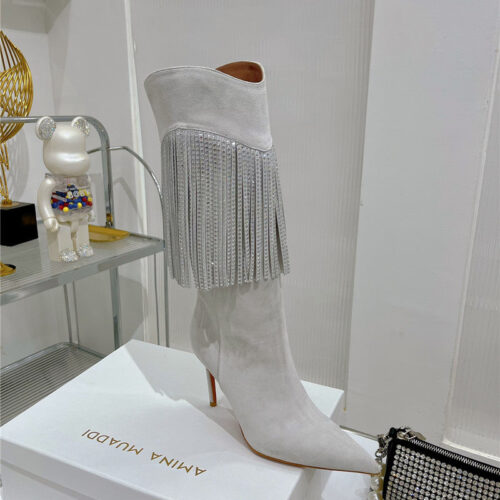 High Quality Luxury Amina Muaddi Fringed Long Boots – Style 55747 product detail