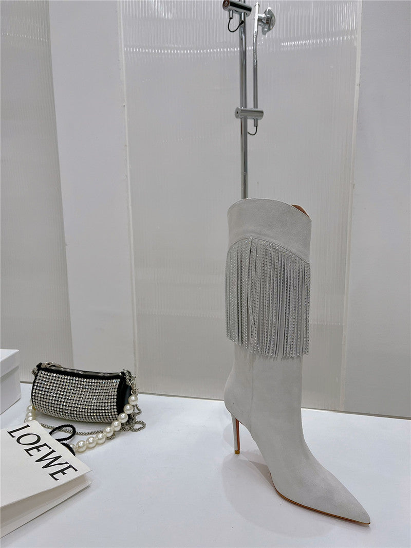 High Quality Luxury Amina Muaddi Fringed Long Boots – Style 55747 product detail