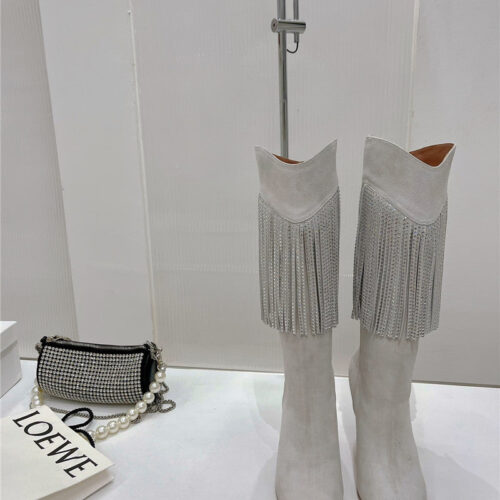 High Quality Luxury Amina Muaddi Fringed Long Boots – Style 55747 alternate view