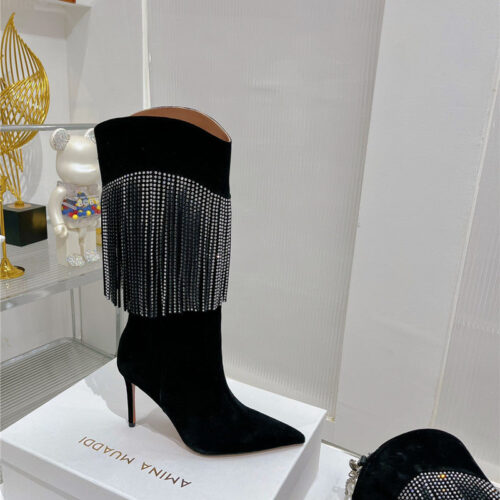 High Quality Luxury Amina Muaddi Fringed Long Boots – Style 21283 product detail