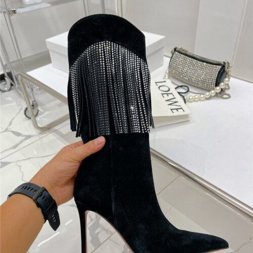 High Quality Luxury Amina Muaddi Fringed Long Boots – Style 21283 product detail