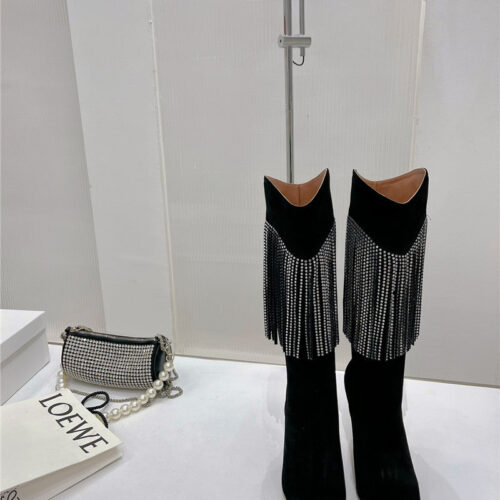 High Quality Luxury Amina Muaddi Fringed Long Boots – Style 21283 alternate view