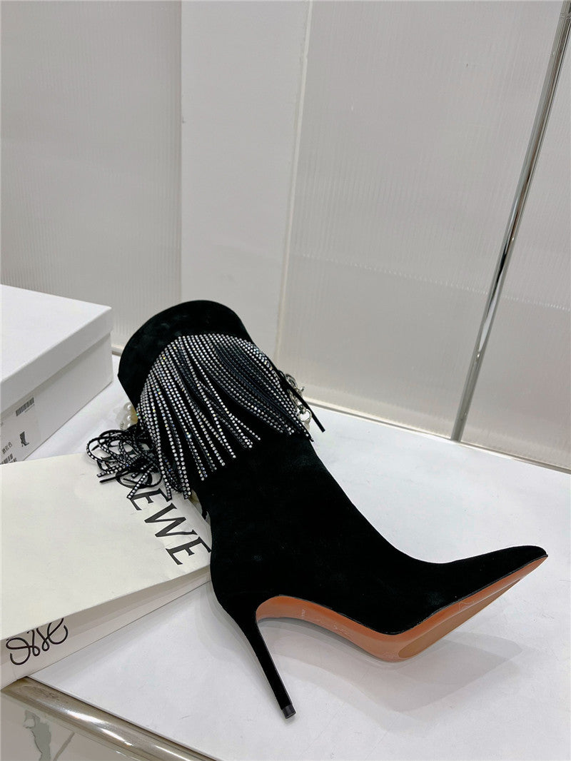 High Quality Luxury Amina Muaddi Fringed Long Boots – Style 21283 product detail