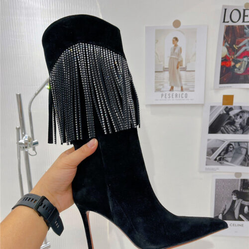 High Quality Luxury Amina Muaddi Fringed Long Boots – Style 21283 product detail