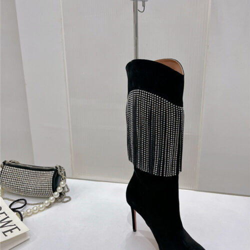 High Quality Luxury Amina Muaddi Fringed Long Boots – Style 21283 product detail