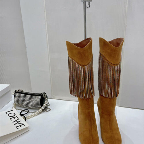 High Quality Luxury Amina Muaddi Fringed Long Boots product detail