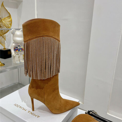 High Quality Luxury Amina Muaddi Fringed Long Boots product detail