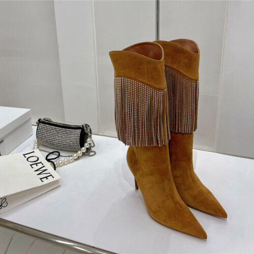 High Quality Luxury Amina Muaddi Fringed Long Boots