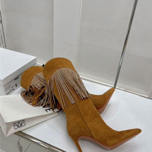 High Quality Luxury Amina Muaddi Fringed Long Boots alternate view