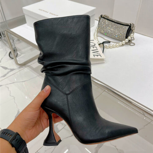 High Quality Luxury Amina Muaddi Leather Ankle Boots