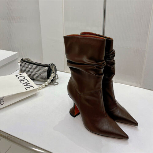 High Quality Luxury Amina Muaddi Leather Ankle Boots – Style 92995