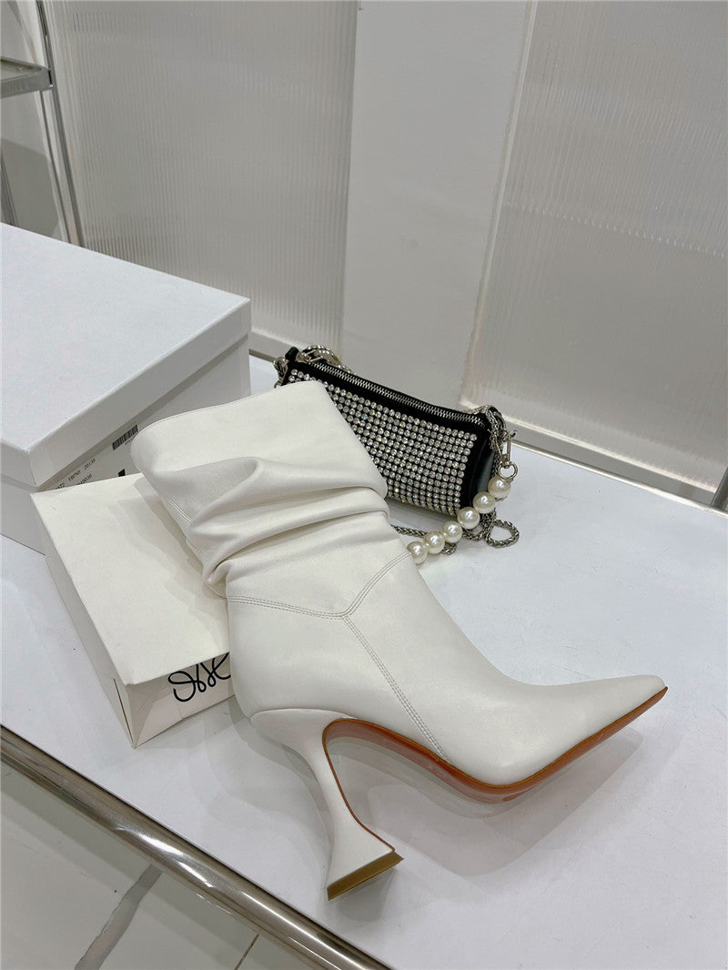 High Quality Luxury Amina Muaddi Leather Ankle Boots – Style 56835 product detail