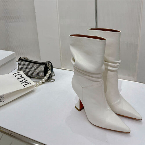 High Quality Luxury Amina Muaddi Leather Ankle Boots – Style 56835