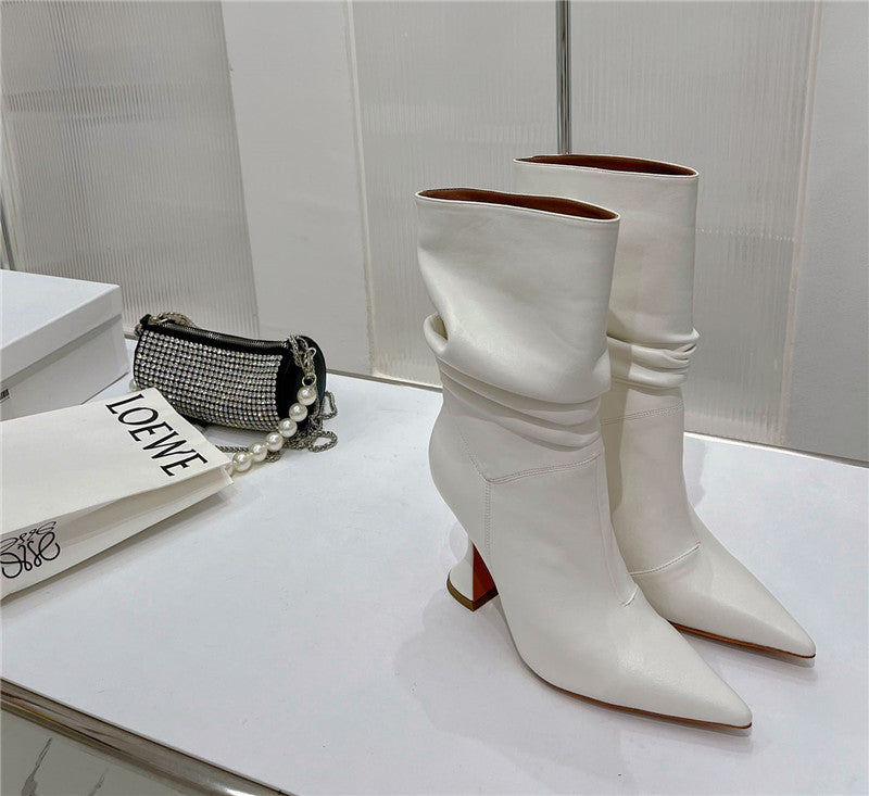 High Quality Luxury Amina Muaddi Leather Ankle Boots – Style 56835