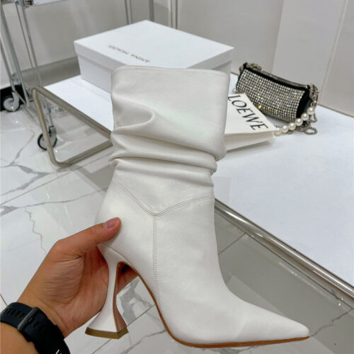 High Quality Luxury Amina Muaddi Leather Ankle Boots – Style 56835 product detail