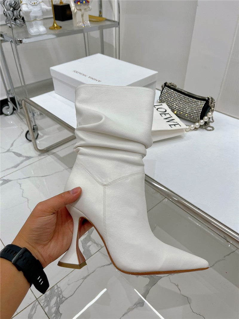 High Quality Luxury Amina Muaddi Leather Ankle Boots – Style 56835 product detail