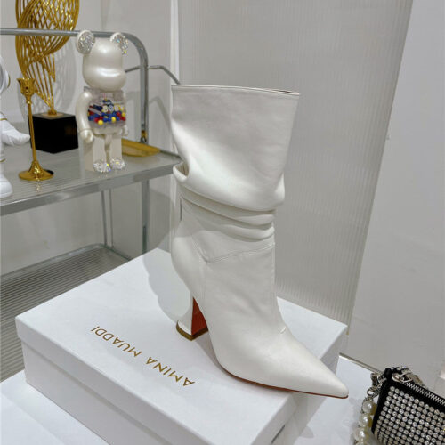 High Quality Luxury Amina Muaddi Leather Ankle Boots – Style 56835 product detail
